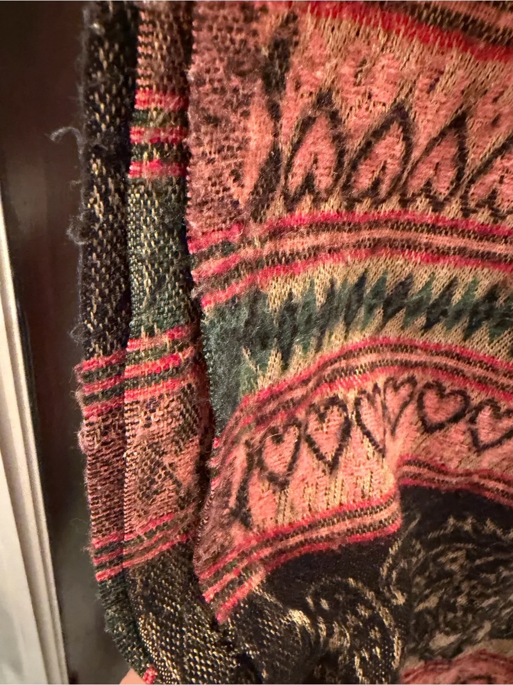Large Cozy Shawl with Intricate Designs and Darling Heart Pattern